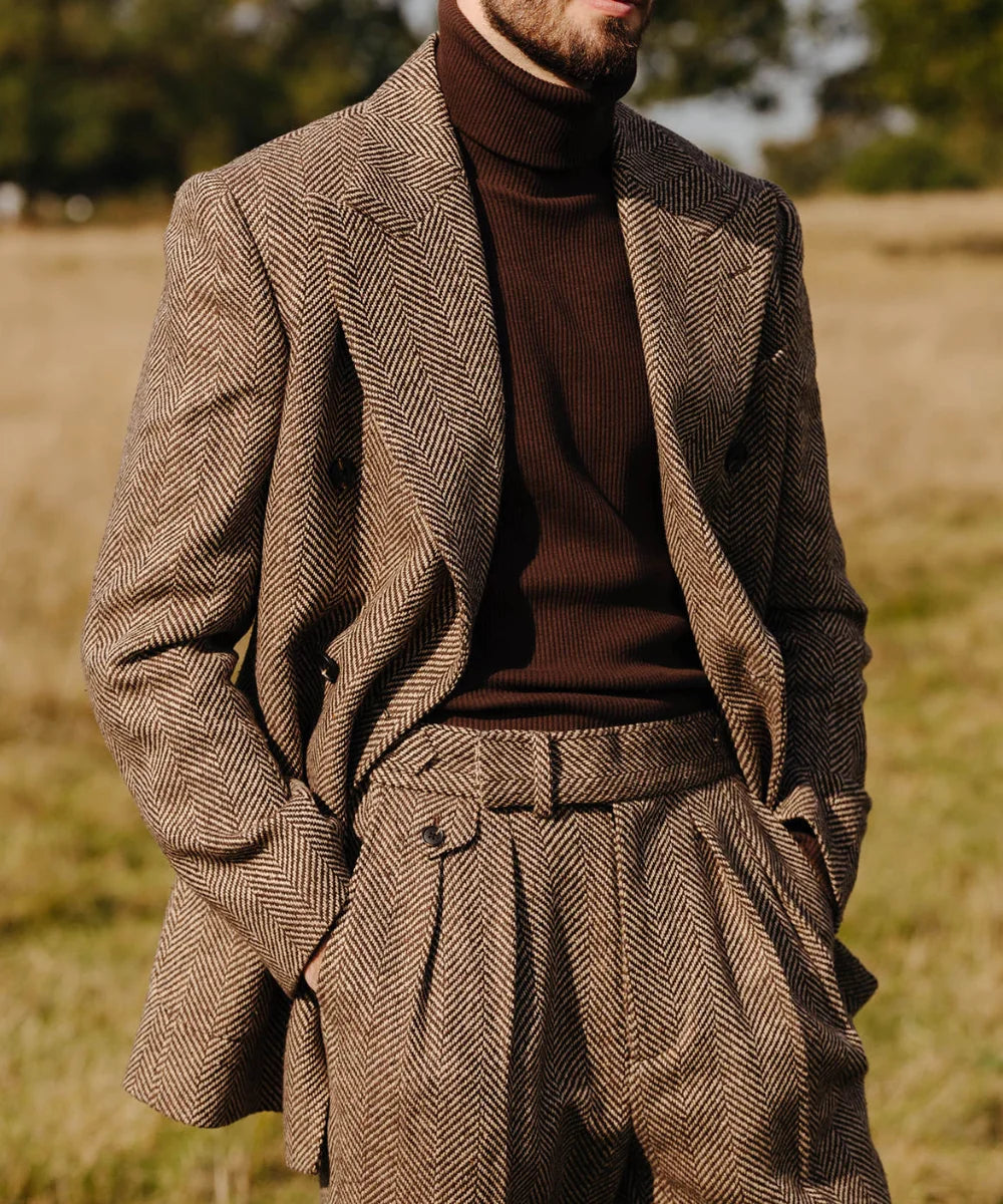 167.67 Aidase Chic Herringbone Men Wedding Suits Peaked Lapel Double Breasted Tuxedos For Groom Blazer Pants Party Business Set aidase-shop