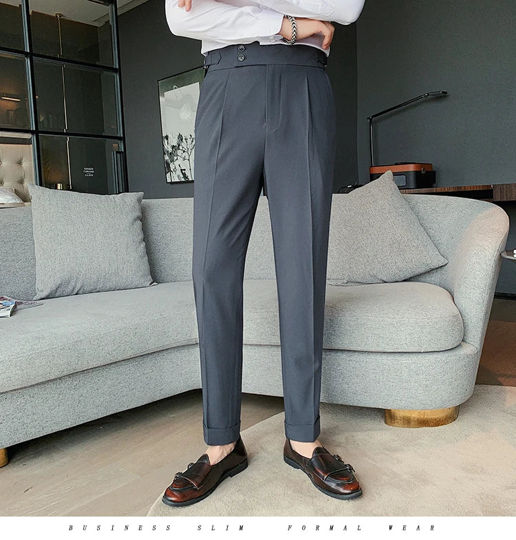 Men British Style Suits Pants New Male Solid High Waist Trousers High Quality Men Formal Slim Fit Business Casual Suit Pants aidase-shop