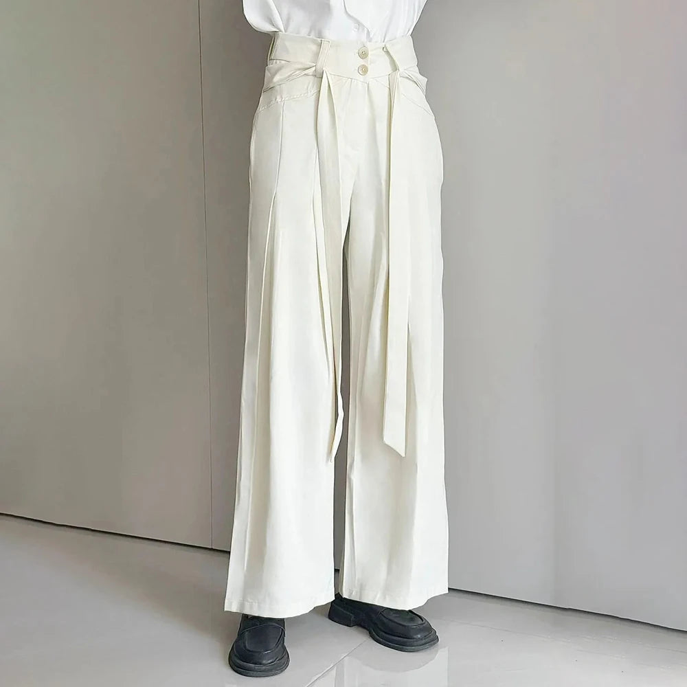 AIDASE  -  Summer New Men's Solid Color Ribbon Suit Trousers American Fashion Trend High Street Loose Casual Breathable Men's Bottoms aidase-shop