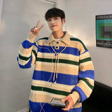 AIDASE  -  Rainbow Stripes  Ne Oversize Knitwear Men Lazy Sle Couple Sweater Autumn Winter New Arrival Casual Loose Fit Long Sve aidase-shop