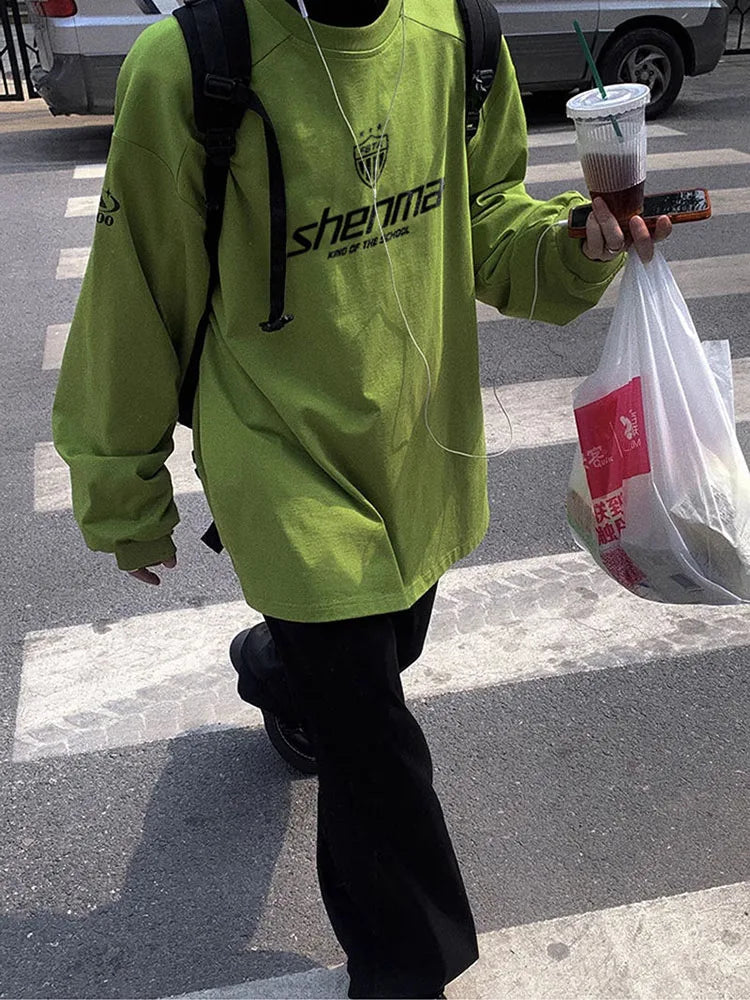 AIDASE  -  Korean Harajuku O-neck Letter Printed Loose Long Sleeved Men's High Street Gothic Sports Casual Fashion Retro Couple Pullover aidase-shop