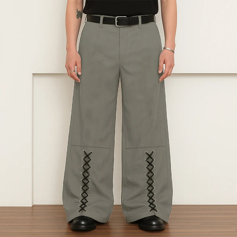AIDASE  -  Men Pants Solid Color Button Lace Up Loose Casual Trousers Men Streetwear Joggers 2025 Fashion Leisure Male Long Pants aidase-shop