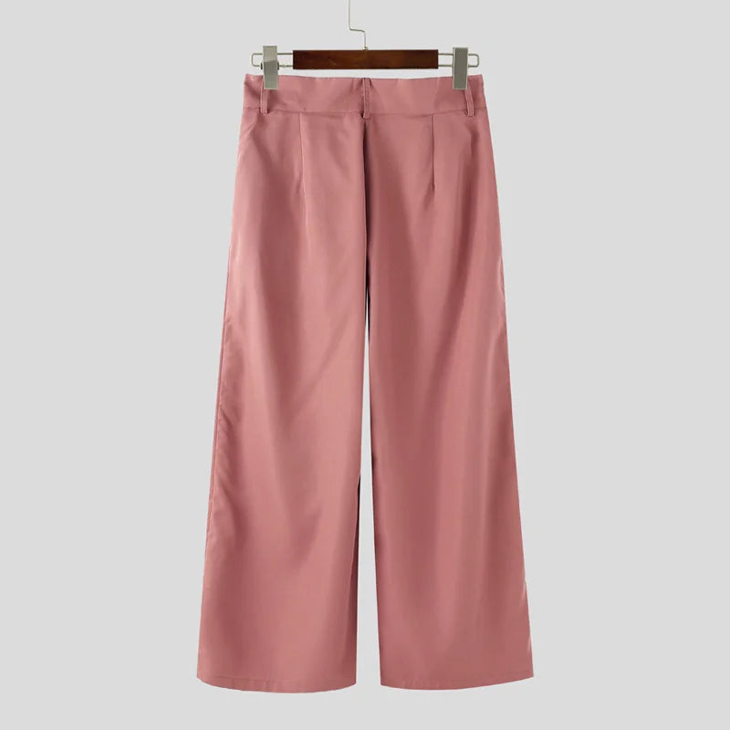 AIDASE  -  Men Wide Leg Pants Solid Color Button Joggers Loose Casual Trousers Men Streetwear Pleated Fashion Male Long Pants aidase-shop