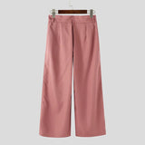 AIDASE  -  Men Wide Leg Pants Solid Color Button Joggers Loose Casual Trousers Men Streetwear Pleated Fashion Male Long Pants aidase-shop