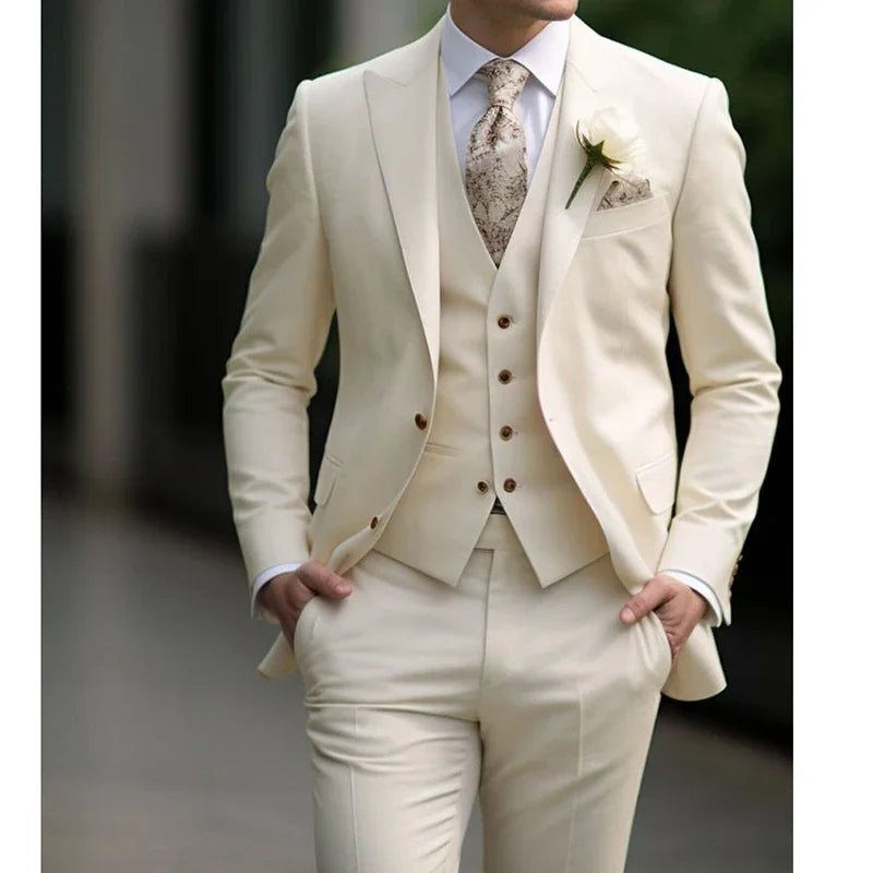 Aidase High Quality Elegant Wedding Men Suits Solid Color Peak Lapel Single Breasted Formal Blazer Bespoke 3 Piece Jacket Pants Vest aidase-shop