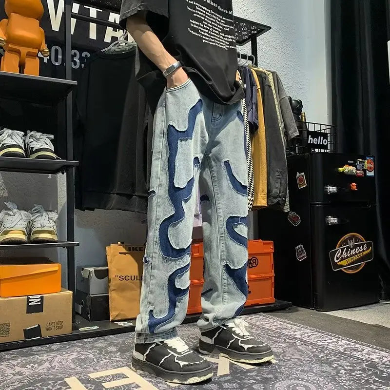 Aidase New Arrival Straight Mens Denim Pants Streetwear Casual Fashion Straight Harajuku Trousers aidase-shop