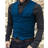 44.28Aidase Men's Suit Vest Brown Burgundy Herringbone Wool Tweed Vintage Steampunk Waistcoat Formal Business Vests for Men Wedding aidase-shop