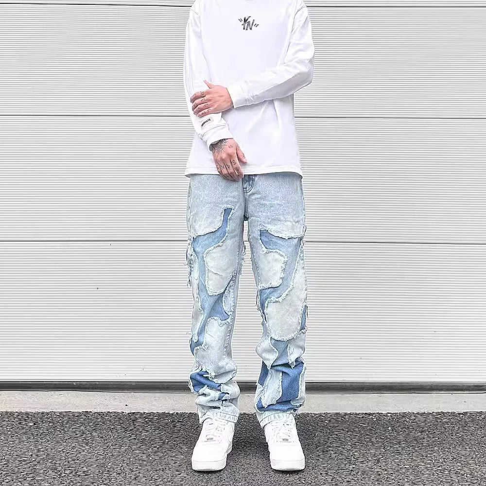 Aidase Streetwear Swag Style Blue Frayed Jeans Pants for Men Retro Washed Ripped Casual Tapered Denim Trousers Slim Fit Y2k Jean Male aidase-shop