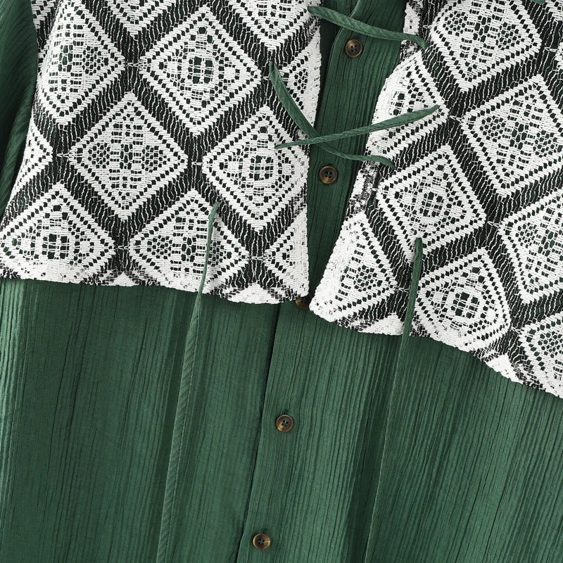 AIDASE  -  Men Shirt Lace Patchwork Pleated Lapel Short Sleeve Men Clothing Summer Streetwear 2025 Loose Fashion Casual Male Shirts aidase-shop