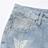 Aidase American Streetwear Butterfly Printed Straight Leg Jeans Man Hip Hop Splashed Ink Blue Jeans Y2k Slim Jeans Men 2024 Fashion aidase-shop
