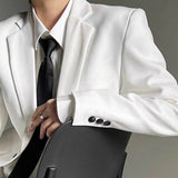 AIDASE  -  Autumn Winter Men's Solid Color Long-Sleeved Suit Jacket American Retro Fashion Trend High Street Loose Simple Niche Men's Tops aidase-shop