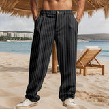 AIDASE  -  Vintage Loose Straight Linen Pants Men Daily Casual Linen Breathable Trousers 2025 Spring Summer Stylish Mens Striped Trousers aidase-shop