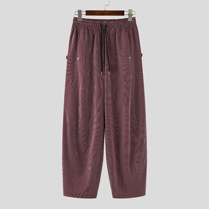 AIDASE  -  Men Pants Striped Drawstring Joggers Loose Casual Trousers Men Streetwear 2025 Oversize Fashion Leisure Wide Leg Pants aidase-shop