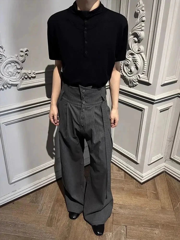 AIDASE  -  Trend Men Suit Pants Pleated Embroidered Straight-Leg Slightly Flared High-Waisted Striped Ribbon Trousers 21E7642 aidase-shop