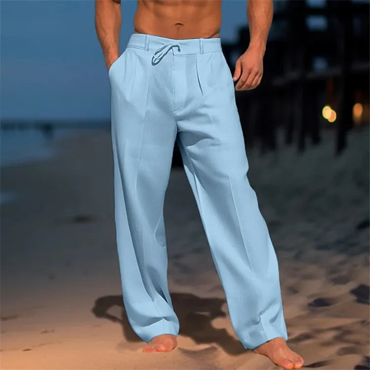AIDASE  -  Men's Linen Long Pants Summer Beach Shorts Front Pockets Solid Color Breathable Casual Daily Vacation aidase-shop