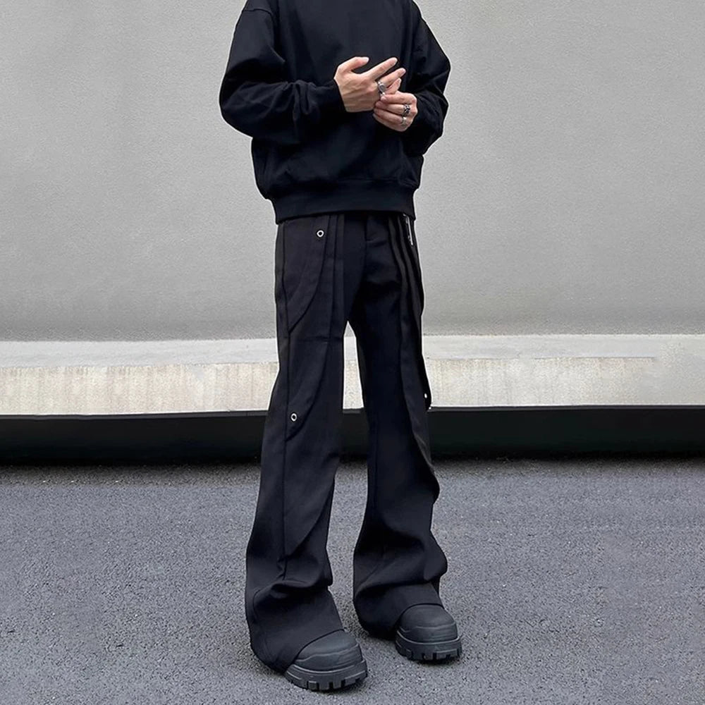 AIDASE  -  American High Street Fashion Flared Pants Men 2025 Spring And Summer New Trend Straight Slim Casual Black Pants Mens Clothing aidase-shop