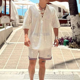 AIDASE  -  Summer New Man's Tide Mesh Hollow Out Knitted T-shirt V-Neck Short Sleeve Pullover Casual High Street Chic Sexy Tops W11957 aidase-shop