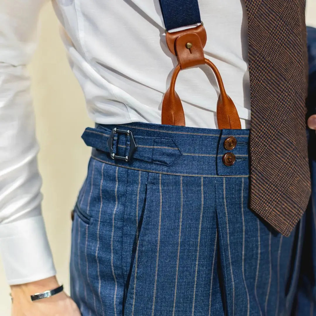 Aidase Navy Blue Stripe Men Suits 2 Pieces Blazer Jacket Pants Tailored Single Breasted Fashion Formal Business Groom Causal Prom aidase-shop