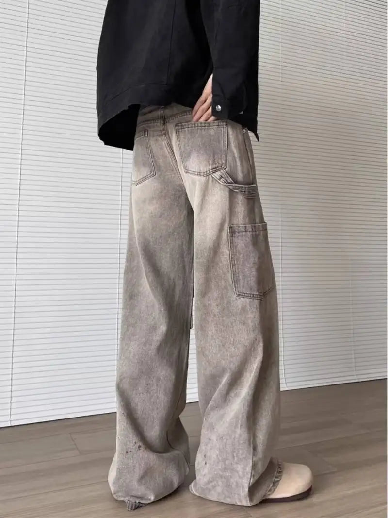 AIDASE  -  Trendy New Men Jeans Ripped Vintage Design Loose High Street Fashion Straight-leg Denim Pants Autumn Trousers 21E7422 aidase-shop