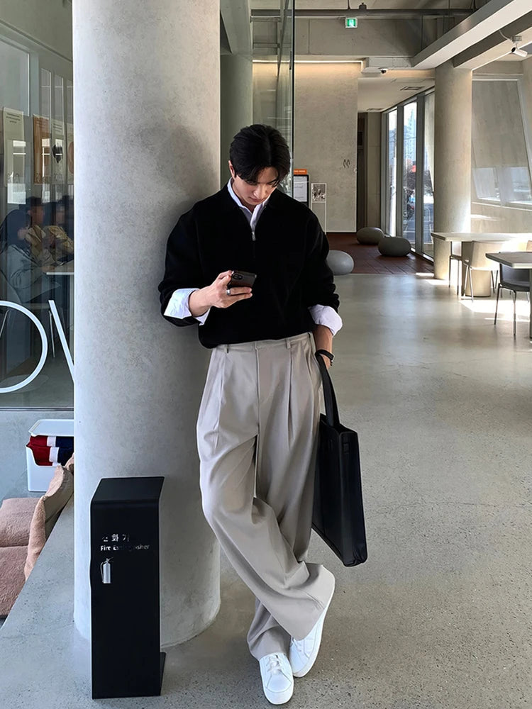 AIDASE  -  Men's Clothing POLO shirt Half Zipper Sweater Casual Long Sleeve Solid Color Sweater Spring Casual Knit Top suéteres de hombres aidase-shop