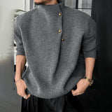 AIDASE  -  Autumn Winter New Fashion Trend Retro High Collar Button Design Sweater Mens Casual All-Match Loose Knit Sweater Mens Clothing aidase-shop