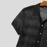 AIDASE  -  Men Shirt Hollow Out See Through Lapel Short Sleeve Men Clothing Summer Streetwear 2025 Fashion Casual Male Shirts S-5XL aidase-shop