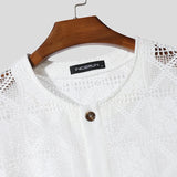 AIDASE  -  2025 Men Shirt Lace See Through Sexy O-neck Short Sleeve Button Male Tops Shirts Streetwear Sexy Men Clothing Summer aidase-shop