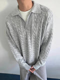 AIDASE  -  Autumn Casual Long Sleeve Knit Jumper Tops Mens Vintage Polo Neck Knitted Pullover Trendy Men's Twist Crochet Sweater Polo Shirt aidase-shop