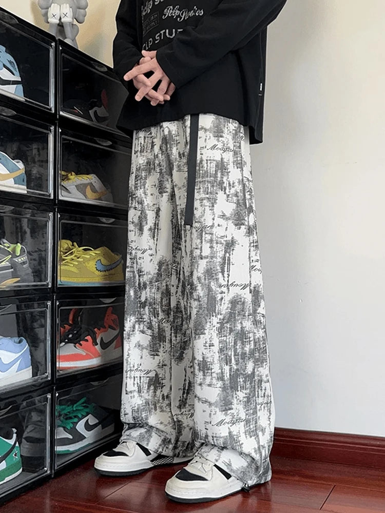 AIDASE  -  American Retro Tie Dye Men's Casual Pants Loose Straight Leg Autumn Trendy Brand High End Feeling Casual Sports Sweatpants aidase-shop