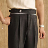 Aidase Pantalones Hombre 2024 Straight Pants For Men's Summer Business Drape Paris Buckle Pants Naples Ironless High Waisted Trousers