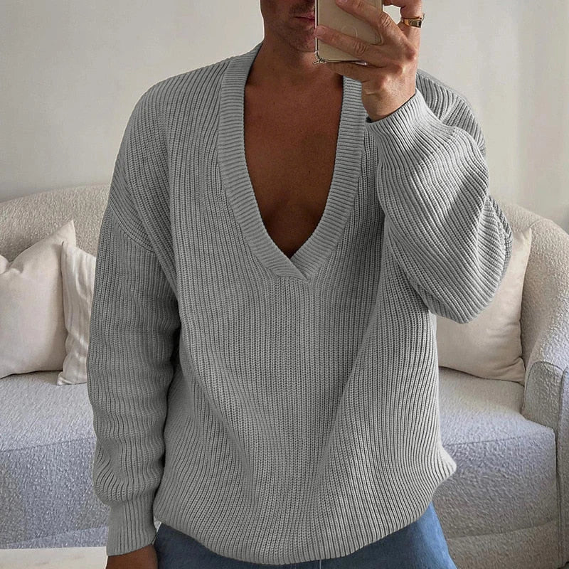 AIDASE  -  Men Sweater Autumn Solid Color Knitted V Neck Long Sleeve Male Pullovers Streetwear 2025 Fashion Casual Men Clothing aidase-shop