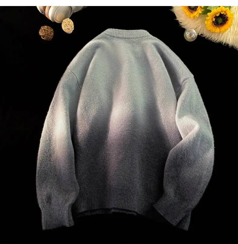 AIDASE  -  New Fashion Male Sweater Round Neck Knitted Gradient Contrast Color Design Long Sleeve Casual Pullovers Menswear 21E7029 aidase-shop