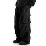 Aidase Classic Design Multi Flap Pockets Cargo Pants,Men's Loose Fit Drawstring Cargo Pants,For Skateboarding,Street,Outdoor Camping aidase-shop