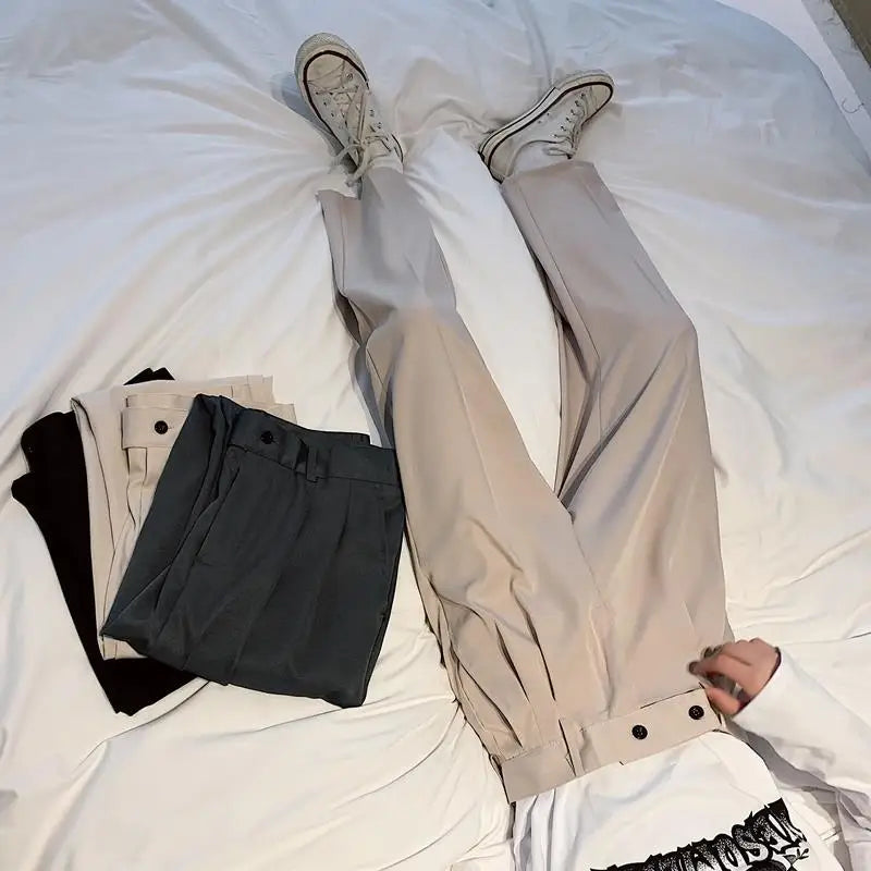 Aidase Hong Kong Style Summer Casual Pants Men Loose Straight Nine-point Pants Korean Style Casual Versatile Iron-free Suit aidase-shop