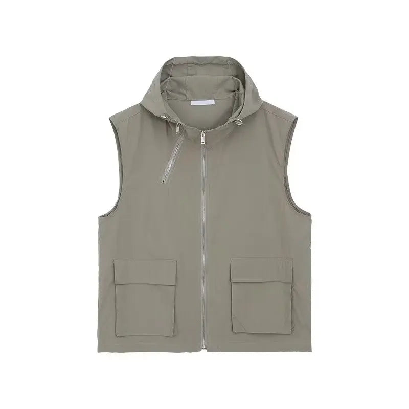 Aidase Summer Sleeveless Set Men Women Multi-Pocket Hooded Vest +jogging Cargo Pant Spring Loose Casual Zipper Two Piece Suit Street aidase-shop
