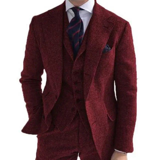 Aidase Herringbone Wool Grey Men Suits For Formal Business Groom Wedding Tuxedo 3 Piece Tweed Man Set Jacket Waistcoat with Pants aidase-shop