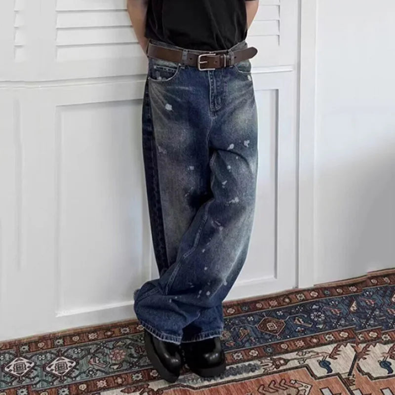 AIDASE  -  Vintage Men's Jeans Loose Ink Splash Wide-Leg Design Stylish Straight-Leg Denim Pants 2025 Autumn New Clothing 21E7640 aidase-shop
