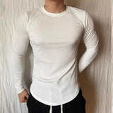 AIDASE  -  Sports Long-sleeved T-shirt Fitness Tights Slim Elastic Striped Round Neck Casual aidase-shop