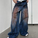 Aidase Fashion Pockets Style Mid Waist Men's Jeans Hip Hop Loose Distressed Denim Pants Streetwear Men Clothing 2024 Colorful Trousers