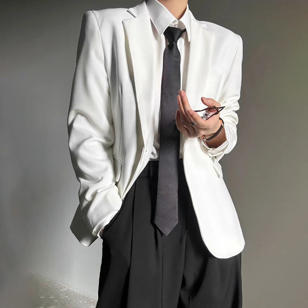 AIDASE  -  Autumn Winter Men's Solid Color Long-Sleeved Suit Jacket American Retro Fashion Trend High Street Loose Simple Niche Men's Tops aidase-shop