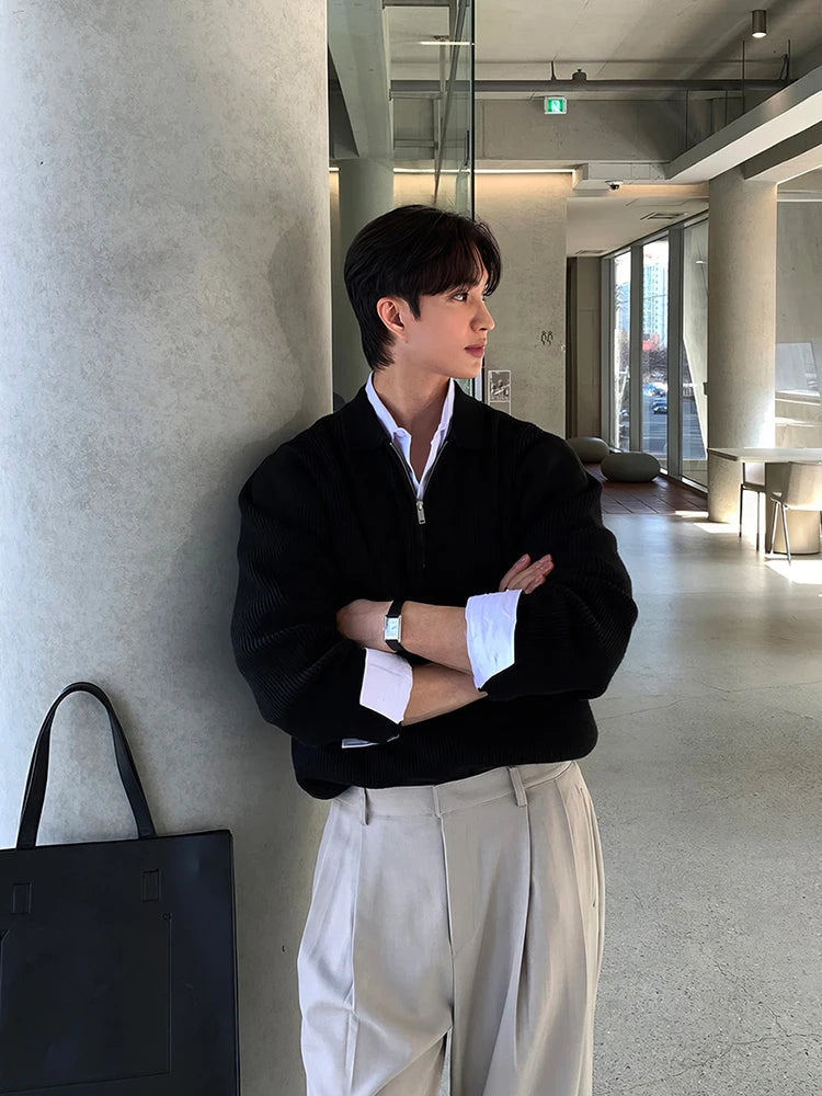 AIDASE  -  Men's Clothing POLO shirt Half Zipper Sweater Casual Long Sleeve Solid Color Sweater Spring Casual Knit Top suéteres de hombres aidase-shop