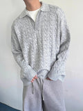 AIDASE  -  Autumn Casual Long Sleeve Knit Jumper Tops Mens Vintage Polo Neck Knitted Pullover Trendy Men's Twist Crochet Sweater Polo Shirt aidase-shop
