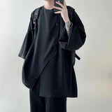 AIDASE  -  Men's New Irregular Oblique Button Short-Sleeved Shirt American Retro Fashion Trend Simple Loose Casual Breathable Men's Tops aidase-shop