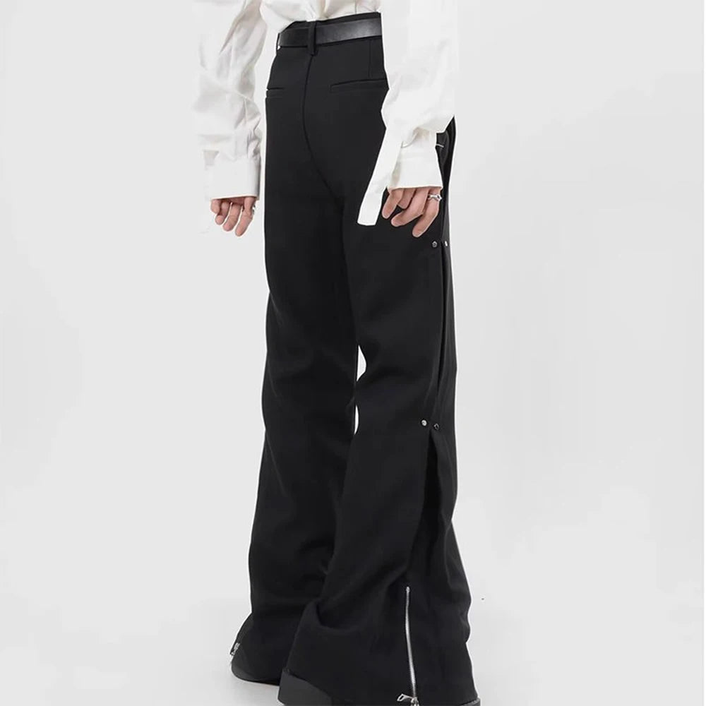 AIDASE  -  Summer New Men's Solid Color Side Zipper Straight Trousers American Fashion Trend Street Hip-Hop Casual Loose Niche Mens Bottoms aidase-shop