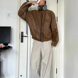 AIDASE  -  Mens Street Fashion Hip-Hop Niche Deconstruction Design Solid Color Pu Leather Jacket Autumn And Winter Unisex Handsome Y2k Coat aidase-shop