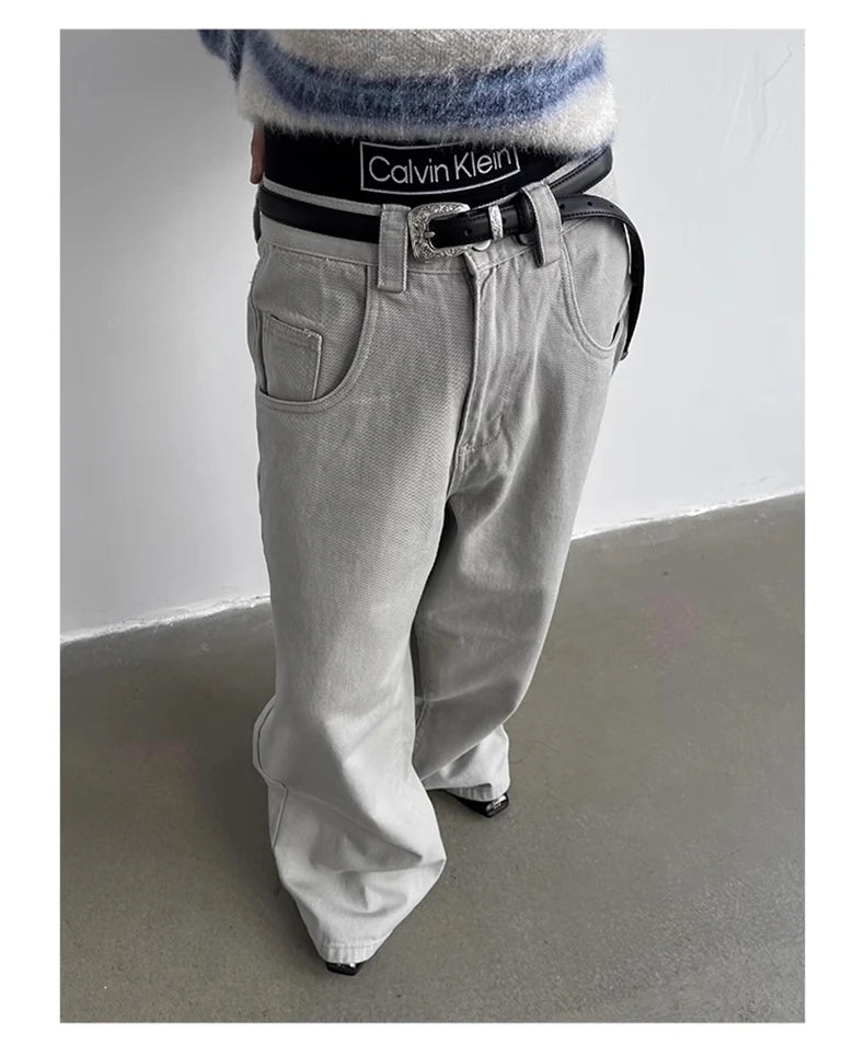 Aidase  Autumn Grey Flowy Baggy Wide Leg Pants for Mens Floor Length Fashion Clothing Loose Casual Dark Brown Trousers aidase-shop