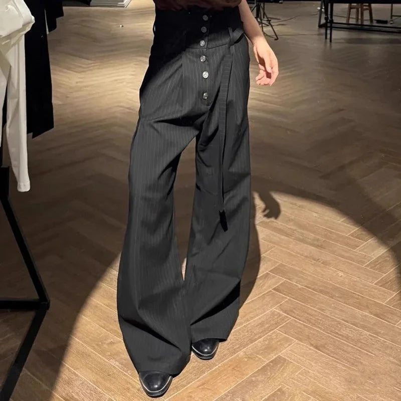AIDASE  -  Trend Men Suit Pants Pleated Embroidered Straight-Leg Slightly Flared High-Waisted Striped Ribbon Trousers 21E7642 aidase-shop