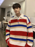 AIDASE  -  Rainbow Stripes  Ne Oversize Knitwear Men Lazy Sle Couple Sweater Autumn Winter New Arrival Casual Loose Fit Long Sve