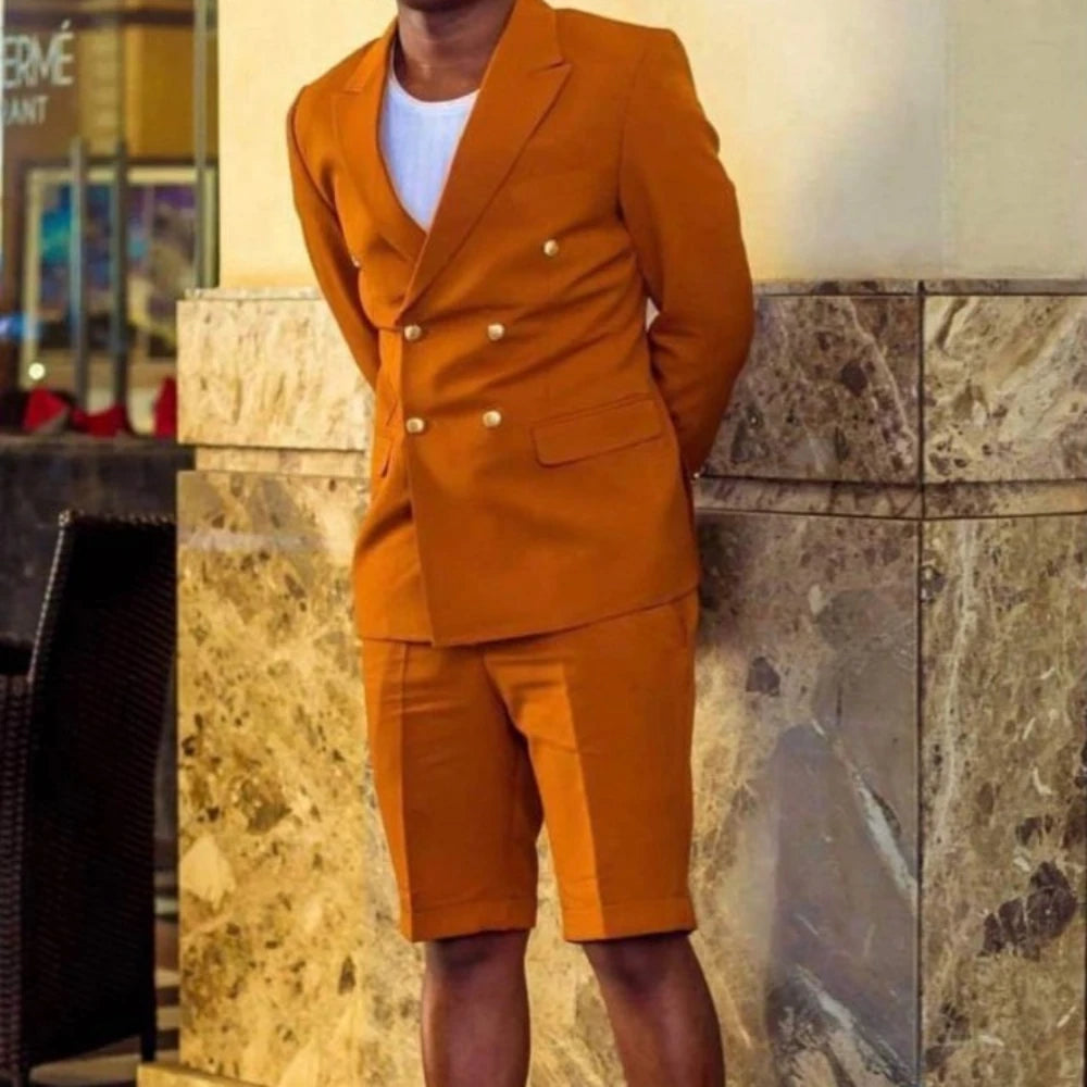 Aidase Summer Solid Color Custom Made Peak Lapel Men Suit 2 Pieces Wedding Bridegroom ( Jacket + Short Pants  ) aidase-shop