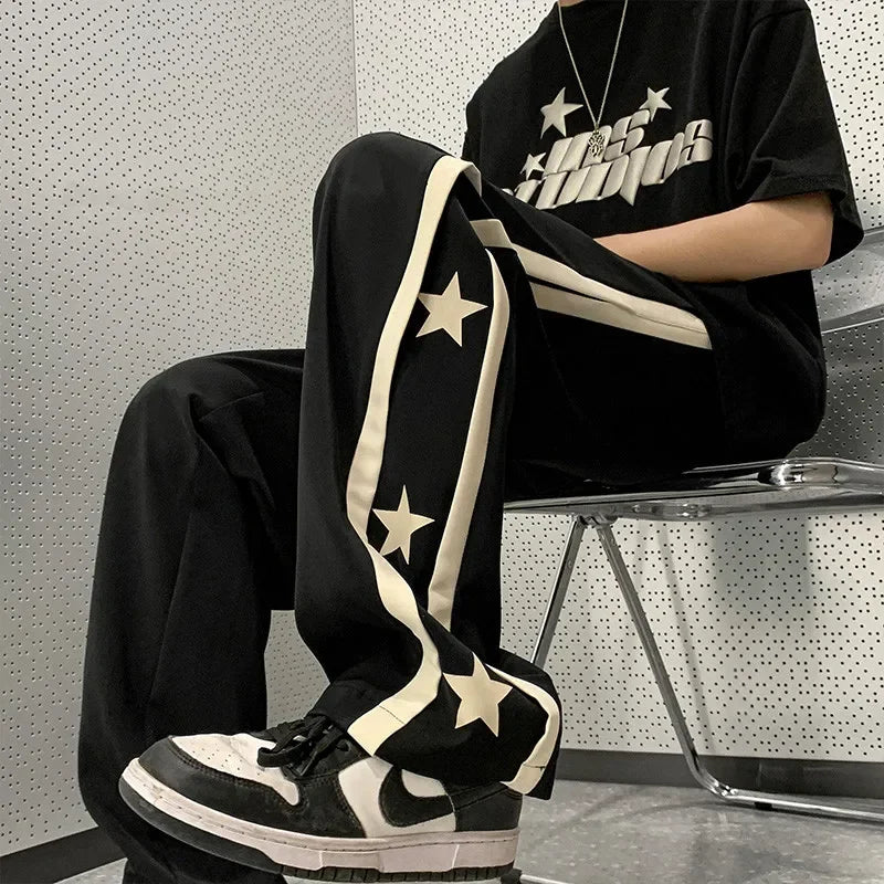 Aidase Y2K Star Sweatpants Men Black Sports Pants Wide Leg Trousers Male Japanese Streetwear Hip Hop Graphic Loose Casual aidase-shop